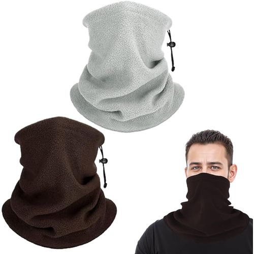Qxer-2 Pièces Tour De Cou, Masque Cagoule, Écharpe Chauffante Pour Cou D'hiver, Écharpe Tubulaire Doublure En Polaire, Masque De Protection Contre Vent Pour Cyclisme Ski-Gris, Marron