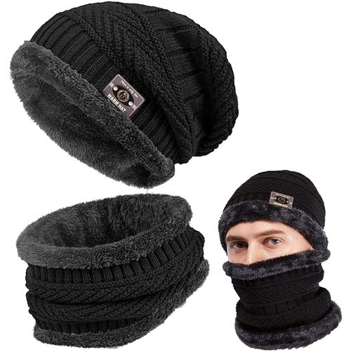 Sept-Chapeau D'hiver Pour Homme En Tricot Avec Écharpe 2 Pièces Chapeau De Ski En Plein Air Et Ensemble