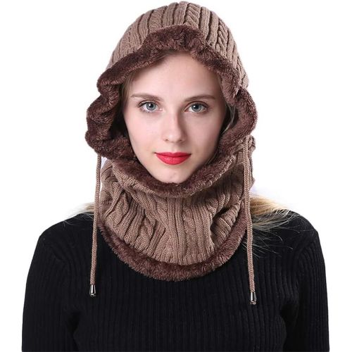 Sept-Hiver Chaud Cagoule Tricotée Chapeau Echarpe Ski Bonnet Tricoté Capuche En Polaire Froid Temps Masque Pour Homme Et Femme - Beige - Taille Unique
