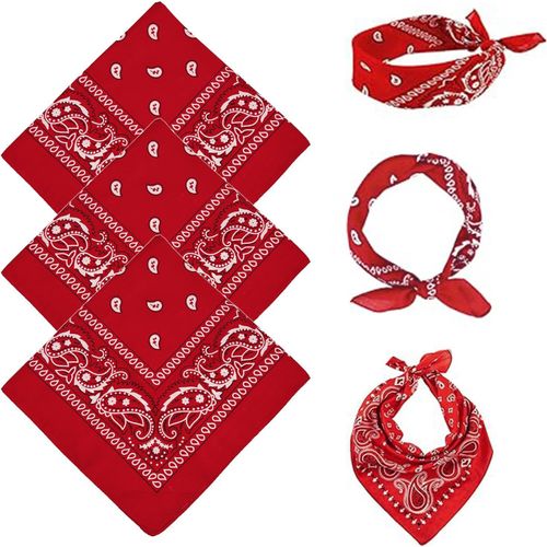 Sept-3 Pièces Bandana Homme Femme, Foulard Carré, Classique Bandanas Foulard, 55 * 55cm Écharpe Bandana Paisley, Mouchoirs Pour Mode Et Sport, Accessoires De Costume D'halloween(Rouge)