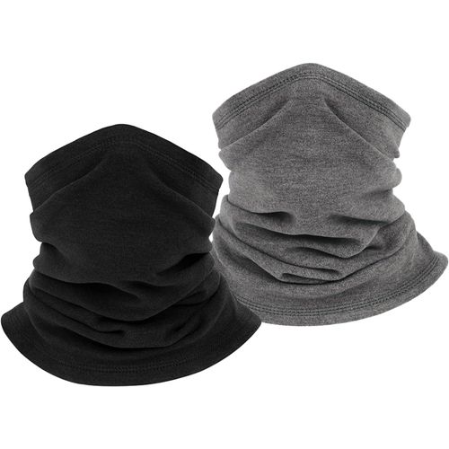 Qxer-2 Pièces Tour De Cou Pour Femme Et Homme, Cache Cou, Gaiter Masque Cagoule Cache-Cou Hiver Écharpe Coupe-Vent Ski Élastique Épais Snood Pour Moto Ski Marche Course Voyage, Noir Et Gris