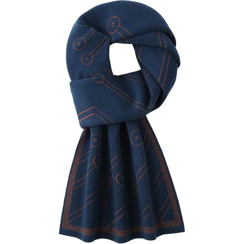 Sept-Écharpe En Tricot Pour Homme, 6 % Laine, Pour Homme, Style Urbain, Gentleman, Bleu Foncé Et Orange, J04 Bleu Foncé Et Orange, 180 × 30 Cm