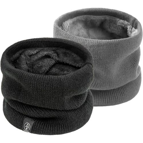 Qxer-2 Pièces Tour De Cou Pour Femme Et Homme, Polaire Cache Cou, Gaiter Masque Cagoule Cache-Cou Hiver Écharpe Coupe-Vent Ski Élastique Épais Snood Pour Moto Ski Marche Course Voyage, Noir Et Gris
