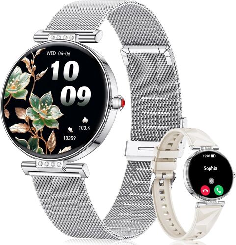 Montre Connectée Femme Appel: Bluetooth Montres Bracelet Intelligente Argent - Sport Etanche Smartwatch Fitness Femme Compatible Android iOS
