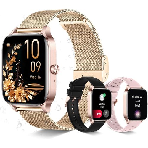 Montre Connectée Femme, 1.85"" Hd Smartwatch Avec Appel Bluetooth 5.3//130+ Modes Sportifs/Fréquence Cardiaque/Moniteur Sommeil/Podomètre, Ip67 Smart Watch Étanche Pour Ios Android(Or Rose)