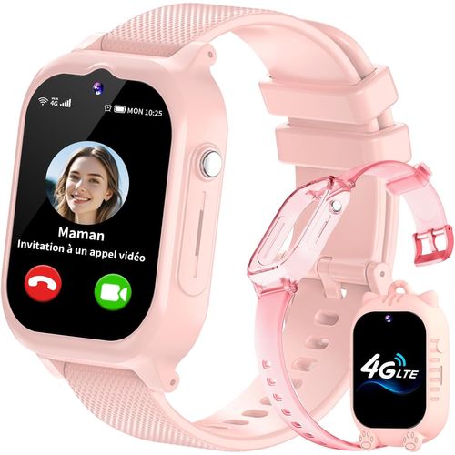 4g Montre Connectée Enfant Garcon Fille Traceur Gps Téléphone Sos Appel Vidéo Podometre Marche Réveil Hd Caméra Calculatrice Étanche Digitale Bracelet Cadeau Jouet 4 5 6 7 8 9 10 11 12 Ans