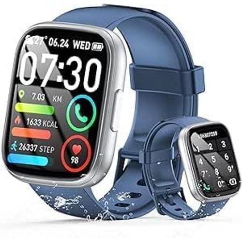 Montre Connectée Homme Femme, 1.95""Hd Smartwatch Avec Appels Bluetooth, Etanche Ip68 Montre Sport, Montre Connecté 110+ Mode Sport Avec Podomètre, Cycle Menstruel, Fréquence Cardiaque, Spo2, Bleu