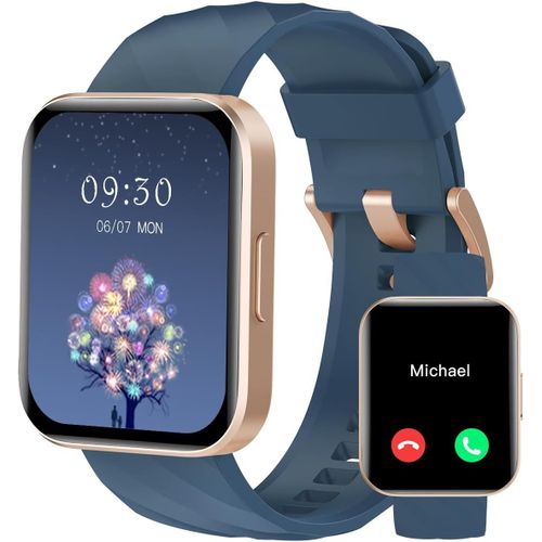 Montre Connectée Homme Femme avec Appel Bluetooth 1.85" HD Smartwatch Etanche IP68 100+ Modes Sportifs Notifications Podometre Cardiofrequencemetre Moniteur de Sommeil pour Android iOS Bleu