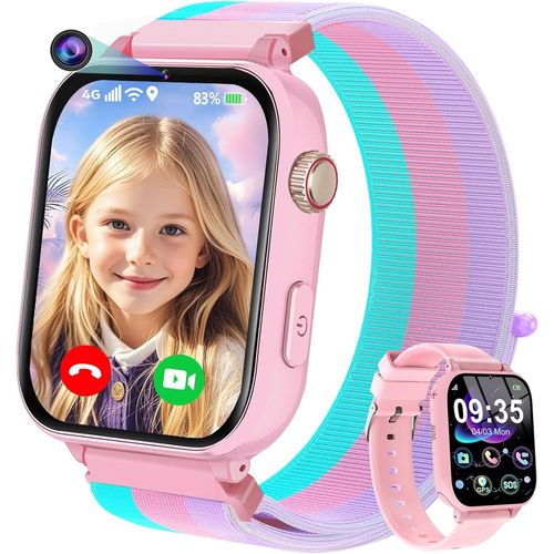 4G Montre Connectée Enfant, Smartwatch Téléphone pour Filles Garçons avec GPS, Appels, WiFi, SOS, Vidéo/Voix Chat, Mode Classe, Alarme, Montre Intelligente Enfants Cadeau 4 à 12 Ans, Rose