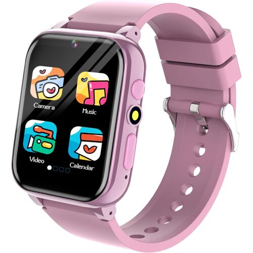 26 Jeux Montre Connectée Enfant Avec Carte De Formation, Livre Audio, Caméra, Musique, Podomètre Calories Réveil,Papier Peint Multiple Montre Connectée Enfant Cadeau Fille Garçon Jouet 4-12 Ans(Rose