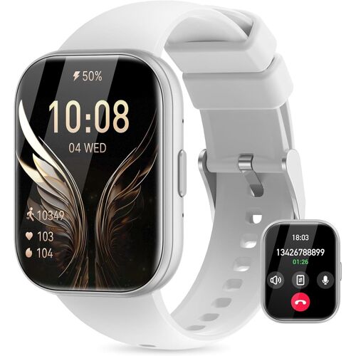 Montre Connectée Femme avec SIRI/ET/HRV 1.75¿TFT Smartwatch avec Appel Bluetooth 120+ Modes Sport Fréquence Cardiaque IP68 Sommeil Fonction Féminine SpO2 Android iOS (Blanc)