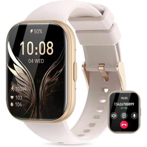 Montre Connectée Femme avec SIRI/ET/HRV 1.75¿TFT Smartwatch avec Appel Bluetooth 120+ Modes Sport Fréquence Cardiaque IP68 Sommeil Fonction Féminine SpO2 Android iOS (Beige)