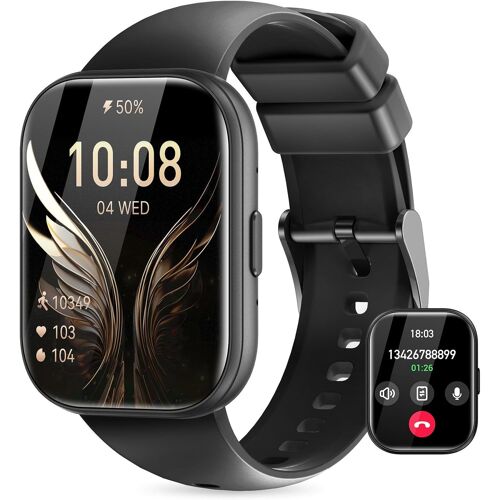 Montre Connectée Homme Femme avec SIRI/ET/HRV 1.75¿TFT Smartwatch avec Appel Bluetooth 120+ Modes Sport Fréquence Cardiaque IP68 Sommeil Fonction Féminine SpO2 Android iOS (Noir)