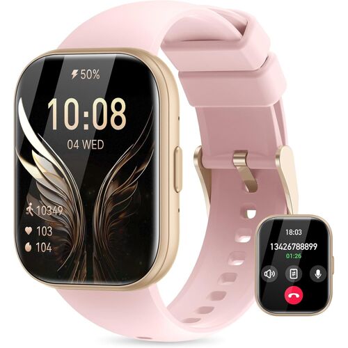 Montre Connectée Femme avec SIRI/ET/HRV 1.75¿TFT Smartwatch avec Appel Bluetooth 120+ Modes Sport Fréquence Cardiaque IP68 Sommeil Fonction Féminine SpO2 Android iOS (Rose)