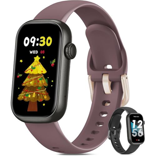 Montre Connectée Femme Homme avec Appel Bluetooth, 1,47'' Bracelet Connecté Fréquence Cardiaque, SpO2, Suivi Sommeil, Montre Podometre Sport, Etanche IP68 Smartwatch, Noir/Violet Fumé