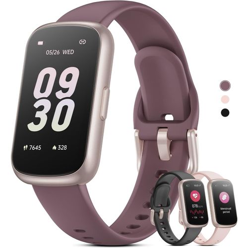 Montre Connectée Femme Homme Petit, 1,47'' Bracelet Connecté avec Fréquence Cardiaque, SpO2, Suivi Sommeil, Montre Podometre, Etanche 3ATM Smartwatch pour Android iOS, Or Rose Mat/Violet Fumé