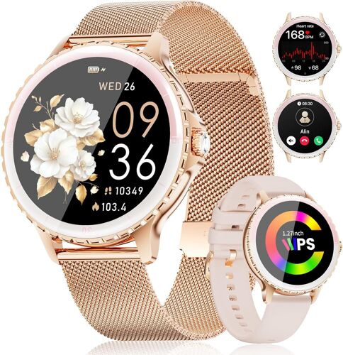 Montre Connectée Femme Moda avec Appels Fréquence Cardiaque/SpO2/Sommeil Imperméable 2 Bracelets Montre d'Activité Android iOS Messages Notifica Smartwatch avec 120+ Modes Sportifs,160+Cadrans