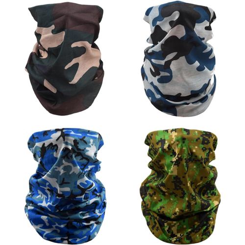Qxer-4 Pièces Couvre-Chef Multifonctionnel, Masque Facial Pour Hommes Et Femmes Cagoules Multifonctions Coupe-Vent Cache-Cou Écharpe Snoods Pour Hommes Couvre-Visage Large Foulard Camouflage Style