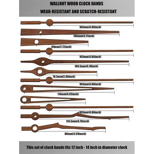 TZF-Lot de 4 aiguilles d'horloge en bois de noyer et mouvement d'horloge à quartz de 20 mm de longueur, sans tictac, remplacement du mécanisme d'horloge silencieux, convient aux horloges de 30,5 à 35