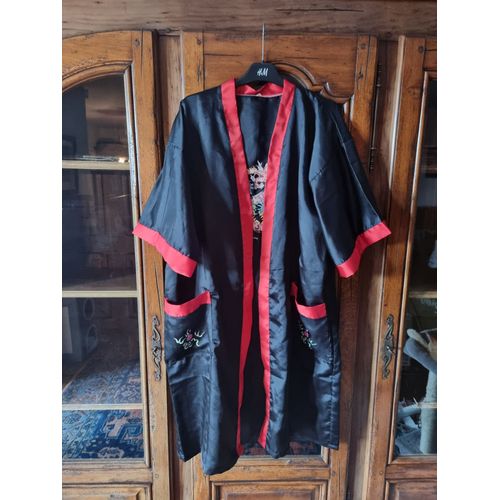 Kimono Bleu Marine Et Rouge Avec Motif De Dragon Pour Femme Taille L