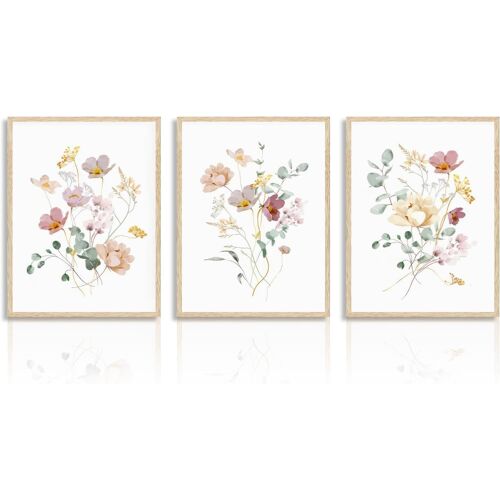 KALANKA-Affiche Décorative Murale Fleur Aquarelle Poster Botanique Minimaliste pour Chambre Salon Décoration 12x16 in Lot de 3 Sans Cadre