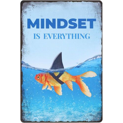 KALANKA-Plaque en Métal Vintage Requins de Poisson Affiche Rétro "Mindset is Everything" Décoration de Murs en Métal étiquette de Fer 8x12pouces pour la Cuisine Familiale Bar Café Décoration