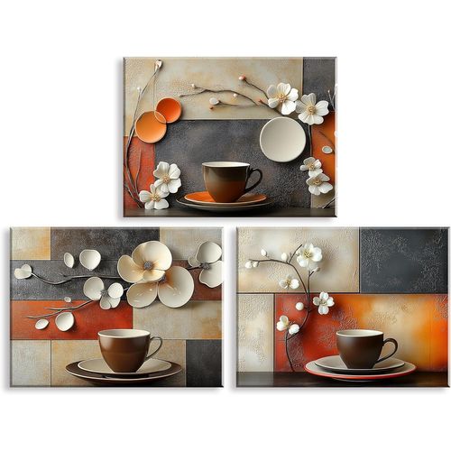 Tianyi-Tableaux Décoratifs Classiques, Tasse À Café Impression Sur Toile, Art Mural En Toile Fleur, Affiche D'art Pour Café Flats Hôtel Banquets Studio De Yoga, Lot De 3 30x40 Cm (90x40 Cm)