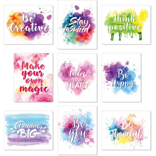 KALANKA-Lot de 9 Impressions Murales Inspirantes Aquarelle Peinture Abstraite Affiches de Phrases de Citation de Motivation pour Salon Salle de Classe Enfants Chambre Décoration 8 x 10 Pouces sans Ca