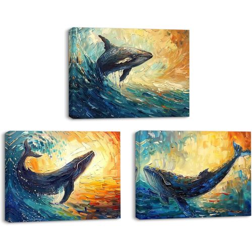 Tianyi-3 Pièces Art Mural Des Océans, Impression Sur Toile De Requins Peinture, Océans Toile Murale Tableau Pour Salon Café Bars Banquets, Affiche Murale Avec Cadre En Bois,30x40 Cm/(90x40 Cm)