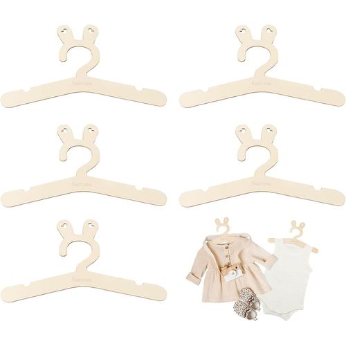 MAAS-Lot de 5 Cintre pour Bébé, Bébé Scintre Antidérapant, Cintre en Bois Enfants, pour Les Poupée, Enfants, Bébés (Oreilles de Lapin, 30 x 16cm)