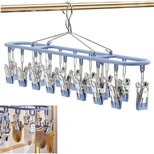 Tianyi-Portant À Vêtements En Métal Avec Clips, En Acier Inoxydable Pour Vêtements Et Chaussettes, Portant À Linge Avec 20 Clips, Qui Peut Sécher Les Chaussettes, Les Vêtements D'enfants Et Les