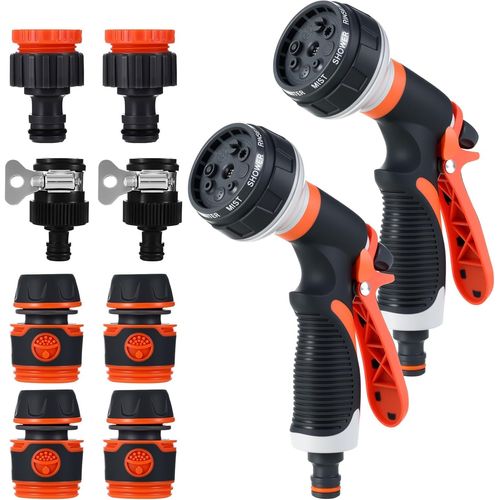 Ensemble de 2 Pistolet d'Arrosage pour jardin,8 modes de Pistolet Arrosage Haute Pression,convient pour Arrosage Jardin,bain des animaux,lavage des véhicules,outil de jardinage multifonction (orange)