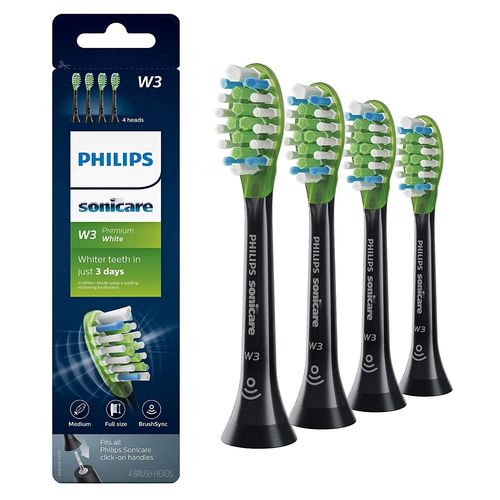 Têtes de brosse à dents de rechange Philips Sonicare W3 authentiques, HX9064/95, noir, lot de 4