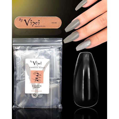 Maas-500 Jeu D¿Ongles Long Cercueil/Ballerine Avec Lime À Ongless, 10 Tailles De Faux Ongles Express À Couverture Complète Clair, Une Utilisation Professionnelle En Salon & À Domicile 
