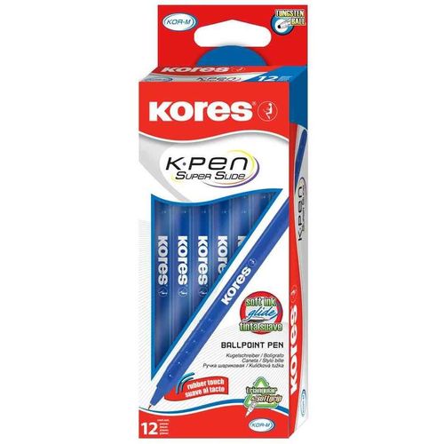 Kores Lot De 12 Stylos À Bille Jetable K-Pen Super Slide K, Bleu