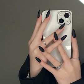 Jum-Faux Ongles Long Noirmat,Faux Ongles Amande Noir Avec Colle Pour Femme Fille,Accessoire Ou Idée Cadeaumariage Anniversaire Noël Saint Valentin 