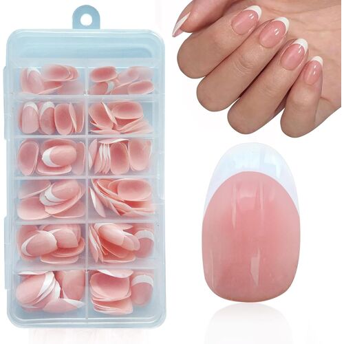 Kalanka-Gel X Faux Ongles À Coller Français - 168pcs Ongles Press-On Nue Amande Doux Pmma, Capsule Americaine Ongle, Pose Facile Sans Top Coat, 168 Pièces (French Short Almond) 