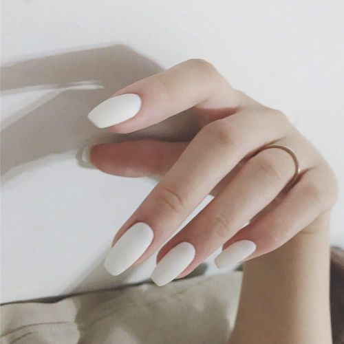 Oayew-24 Matte White Faux Ongles Autocollants Impression Faux Ongles Ballet Faux Ongles Pour Femmes Et Filles 
