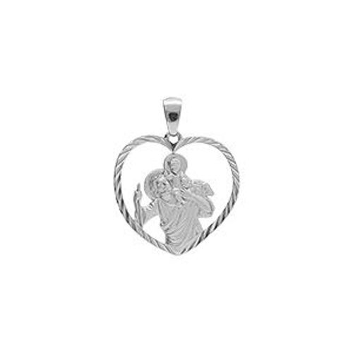Pendentif Argent Platine Coeur 20mm Saint-Christophe Contour Diamanté