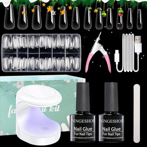 Capsule Ongle Kit,Americaine, 600 Pcs De Longs Ongles À Presser Transparents, Mini Lampe Uv, Colle À Ongles Pour L'extension D'ongles En Acrylique 