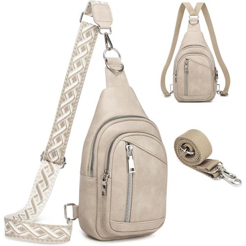 CAUC-2 en 1 Sac de Poitrine Femme Sac à Dos Pochette Banane Sacs Bandoulière Femme PU Cuir avec 2 Sangles Amovibles et Réglable, Petit Sacoche de Sport a Main