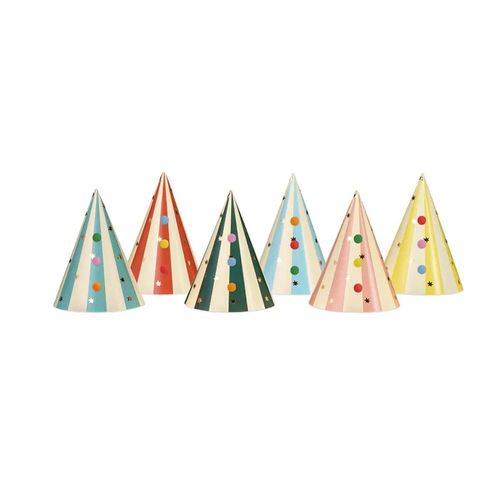 6 Chapeaux Carton Cône De Fête Rayé Cirque 16cm
