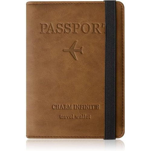 TIANYI-Porte Passeport, Pochette Passeport en Cuir Synthétique Protege Passeport avec Protection Anti-RFID Vaccination Pochette de Protection pour Cartes de crédit et Documents de Voyage(Brun)