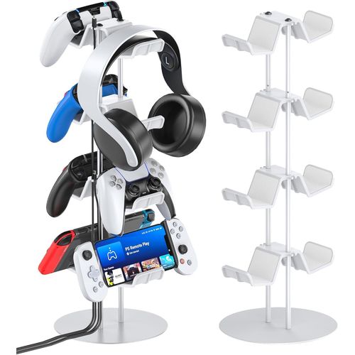 ERSAN-Support de Casque, Support Casque et Manette 4 Niveaux avec Organisateur Câble, Support Casque Manette pour Bureau, Rangement Accessoires de Jeu et Casque (Blanc)