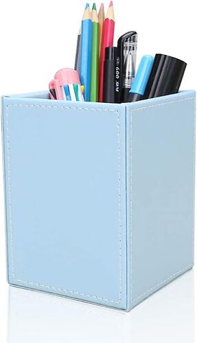 Porte-Stylos Carré En Cuir Pu, Organiseur De Bureau, Accessoires De Bureau, Boîte De Rangement, Bleu