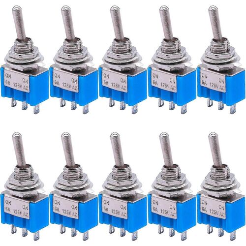 Lot de 10 mini interrupteurs à bascule SPDT, 3 broches, 2 positions, marche/arrêt, 6 A, 125 V CA