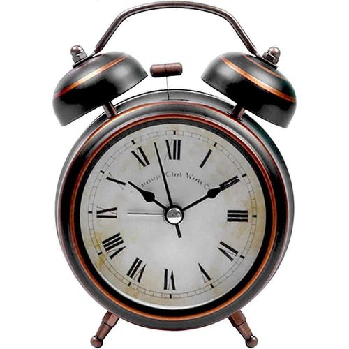 Réveil en métal avec lentille en verre HD et veilleuse, style rétro européen, mouvement à quartz silencieux, horloge de bureau en verre HD 8,8 x 12,5 x 4,5 cm