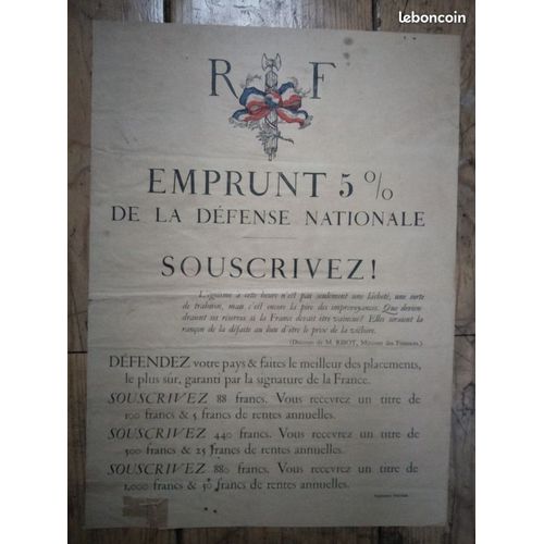 Affiche 1er Guerre Mondiale - Emprunt 5% - Défense Nationale - Guerre 1914 - 1918