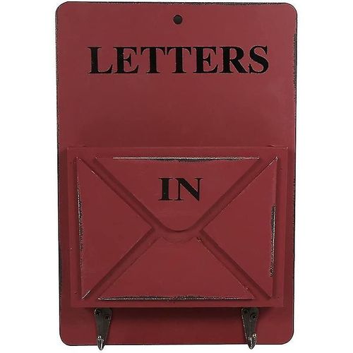 Boîte aux lettres en bois, porte-courrier, trieur de courrier, boîte de rangement, crochets à clés, support debout (rouge foncé)