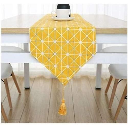Chemin De Table En Coton Fait Main 12 X 70 Cm (Lin Jaune)